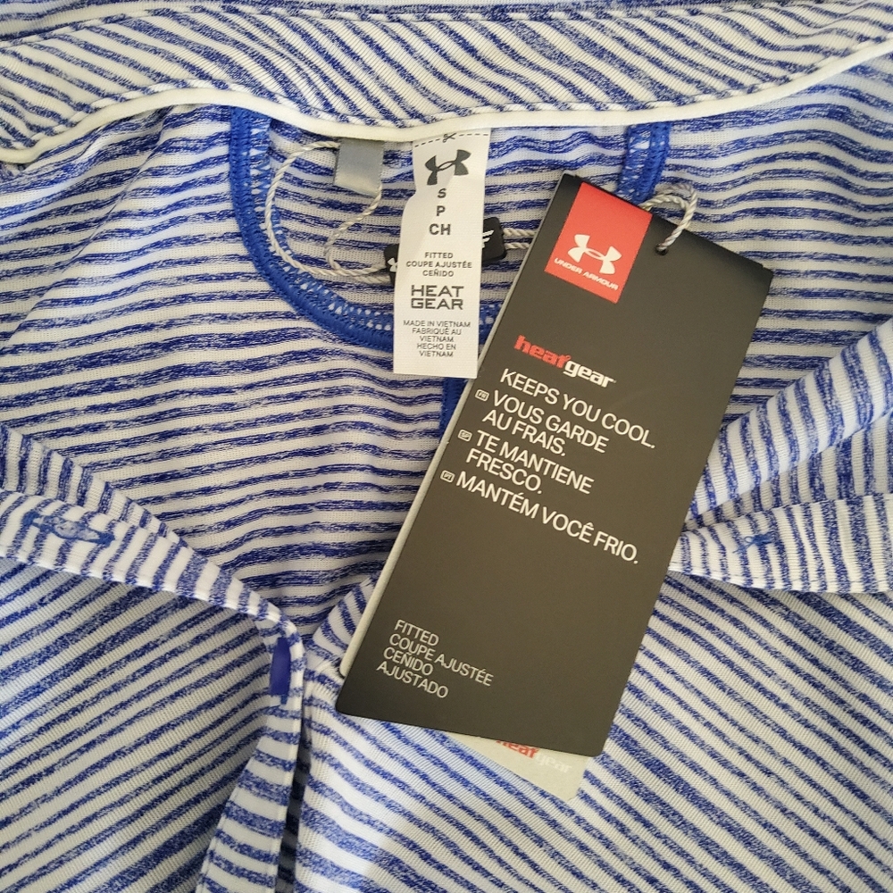 Under Armour Women’s Golf Polo Shirt White Blue Stripe S NWT - Picture 7 of 9
